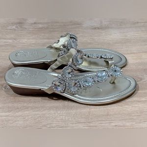 Vince Camuto Imanal Jeweled Gold Leather Toe Loop Sandal Size 7